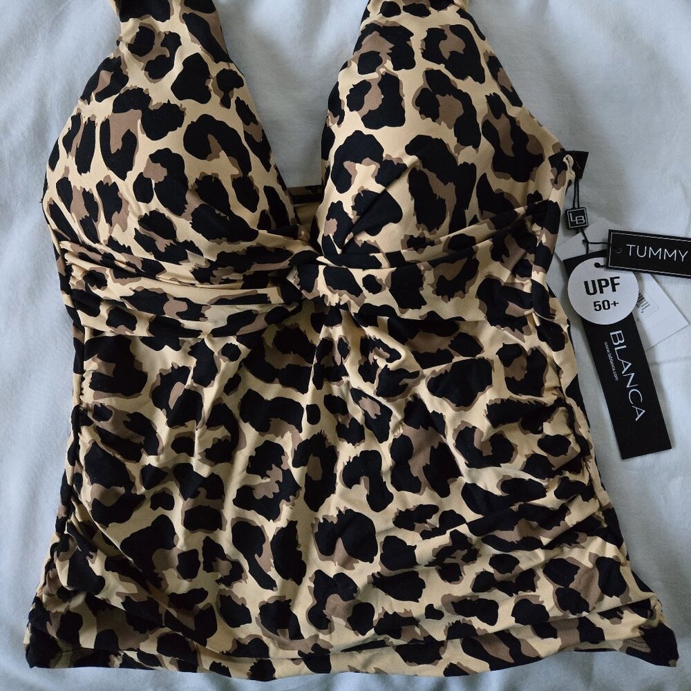 NWT La Blanca  Leopard Print Tankini Top Sz 10